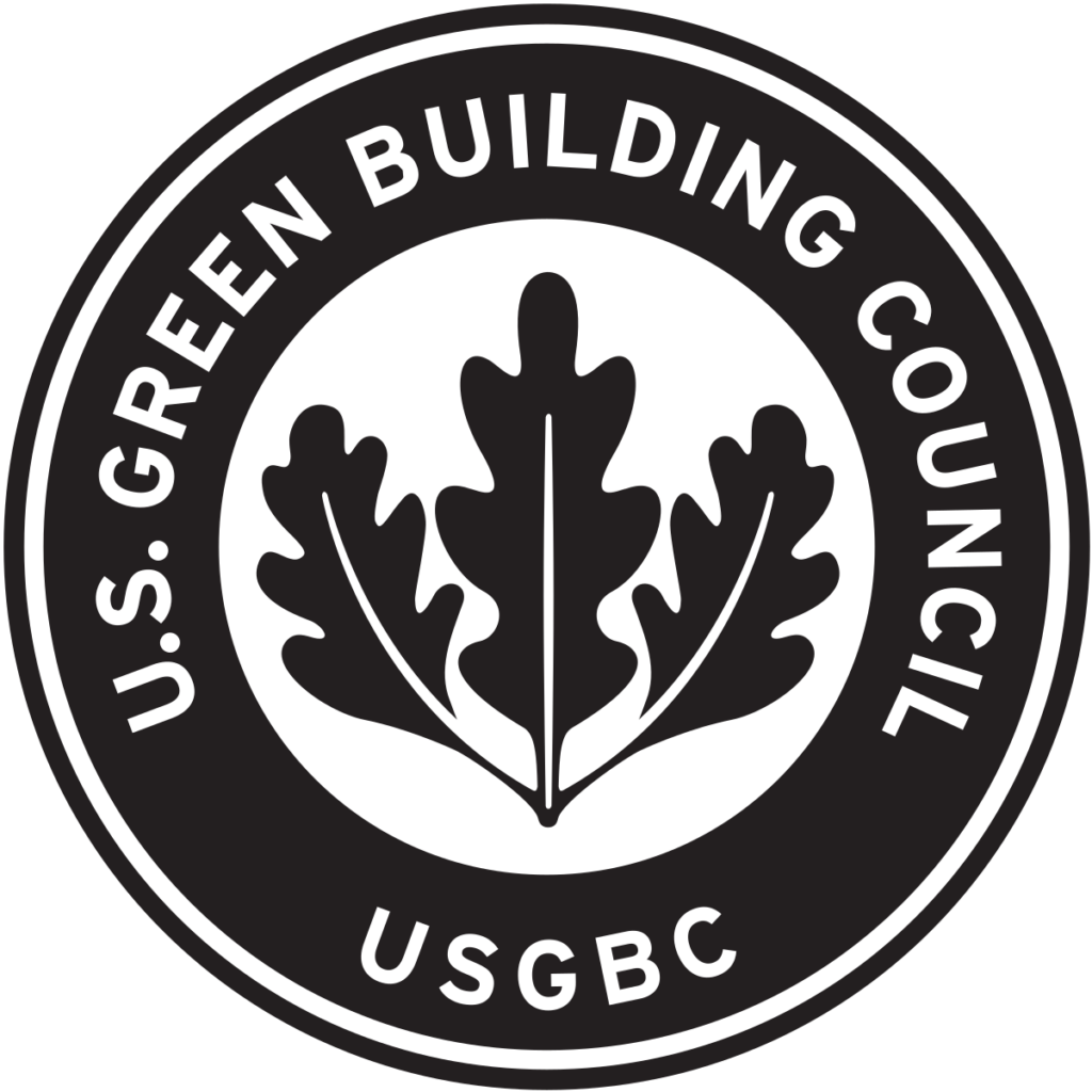 Black and white circular logo of the U.S. Green Building Council. It features a stylized leaf design in the center with U.S. Green Building Council written around the perimeter and USGBC at the bottom.